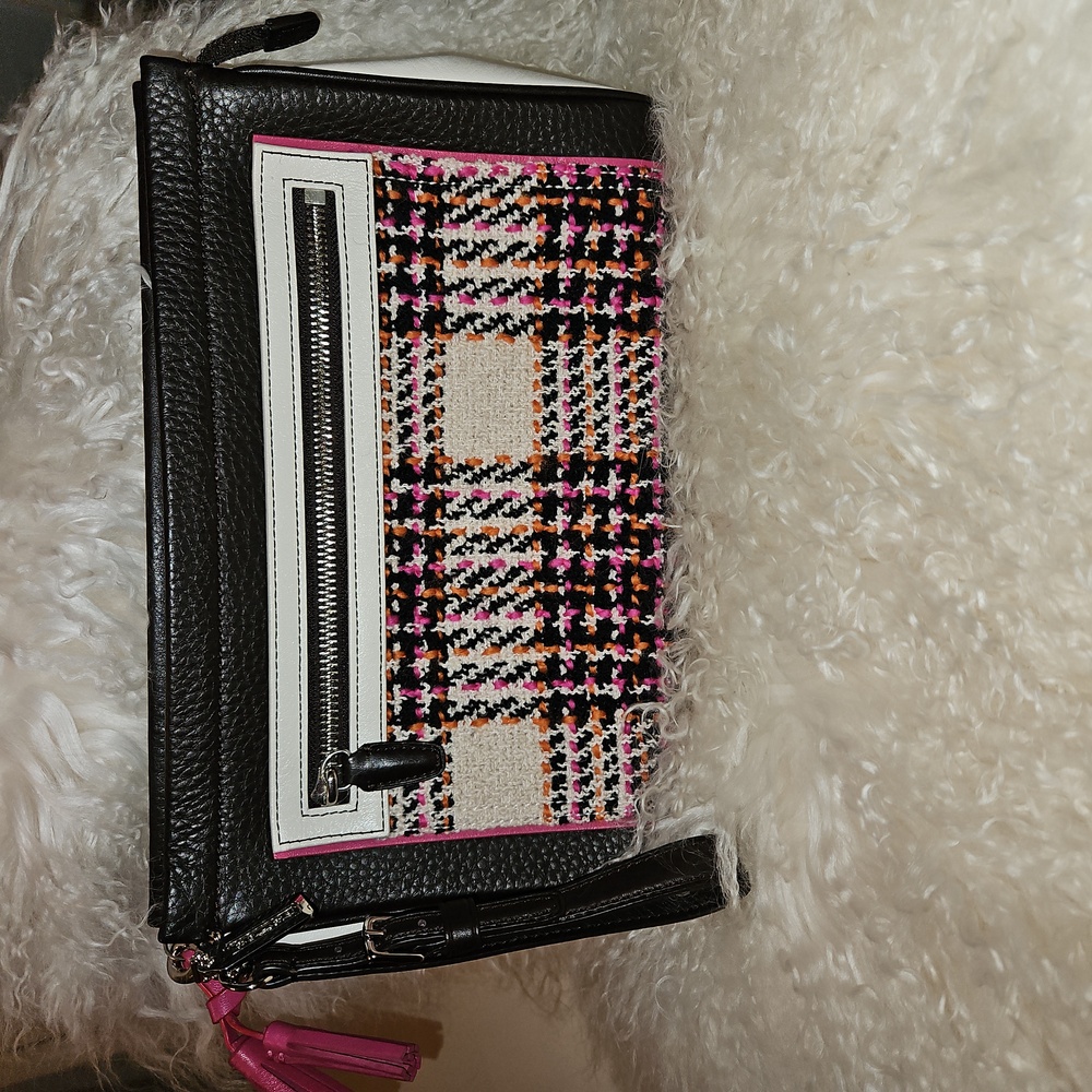 Coach Colorblock Plaid Clutch / Black Wristlet ** Like New